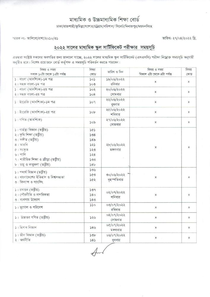 SSC Exam 2023 Date Routine Published by Bangladesh