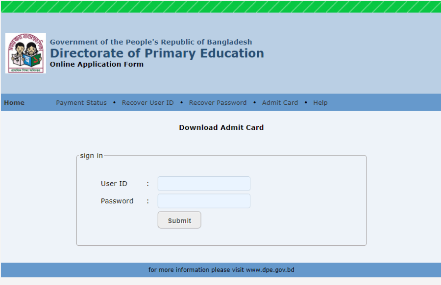 Primary Admit Card 2022 Download admit.dpe.gov.bd - DPE Admit Card 2022