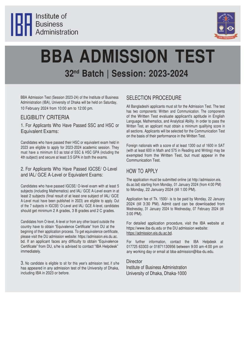 IBA BBA Admission Circular Result 2023-2024