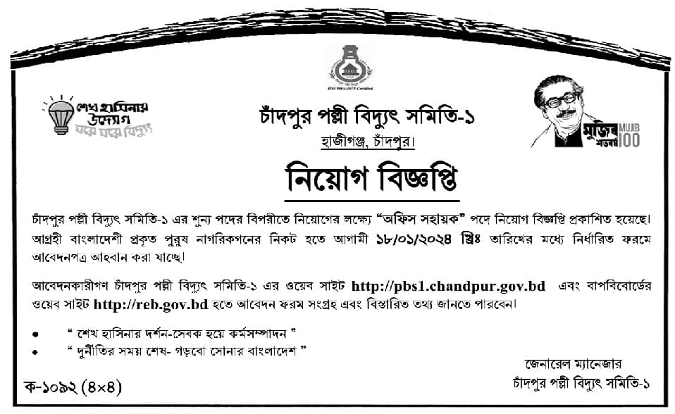 Chandpur Palli Bidyut Samity Job Circular 2024