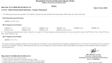 SSC/Dakhil Vocational Class 9 Result 2024 bteb.gov.bd