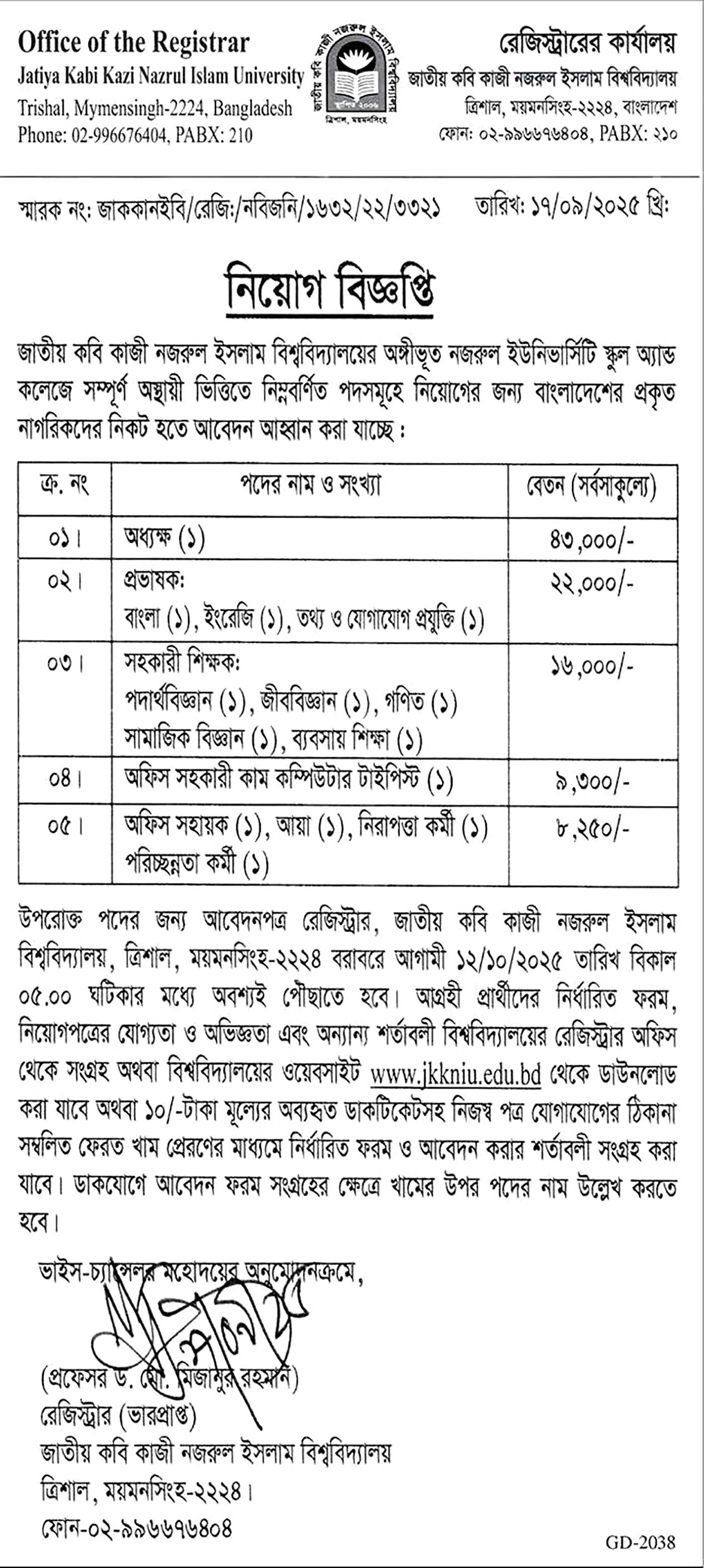 JKKNIU Job Circular 2025