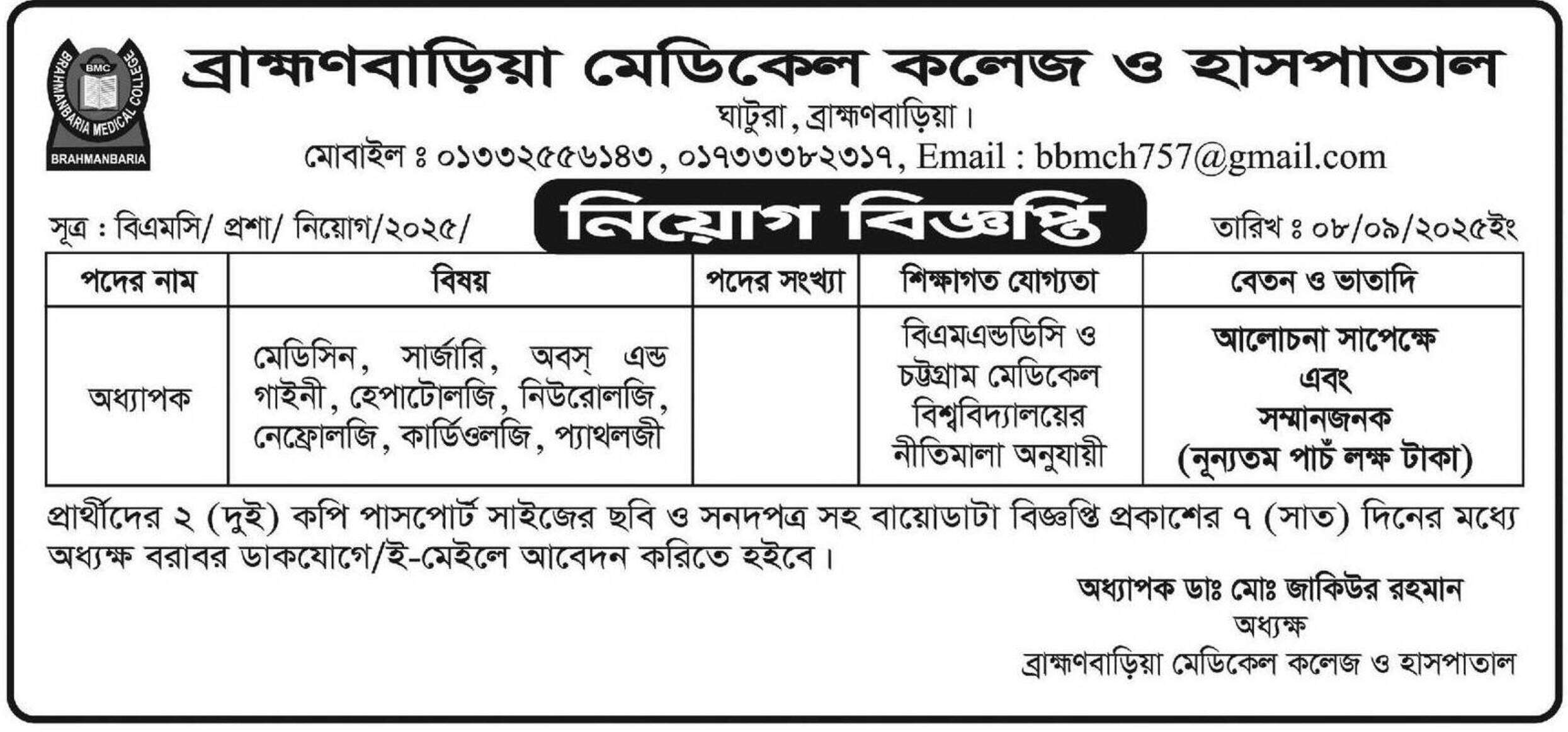 All Medical College and Hospital Job Circular 2025