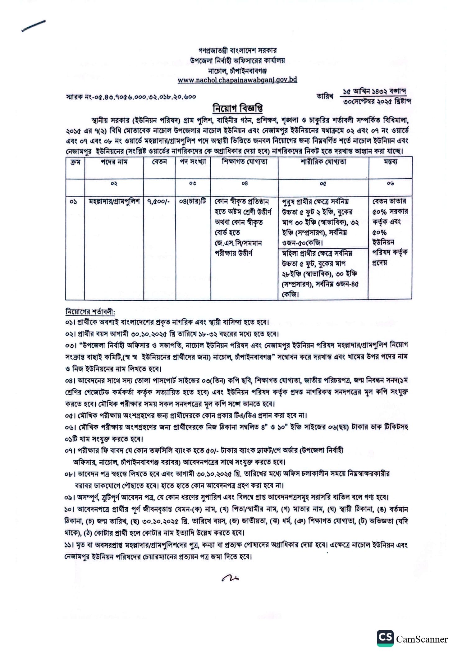 Upazila Nirbahi Office Job Circular 2025