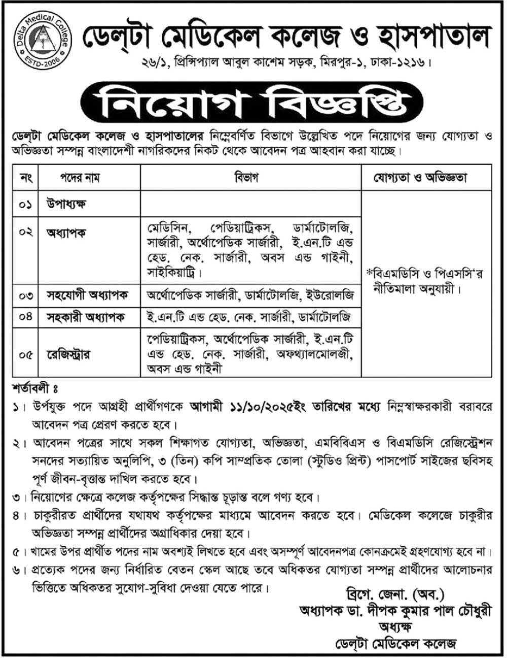 All Medical College and Hospital Job Circular 2025